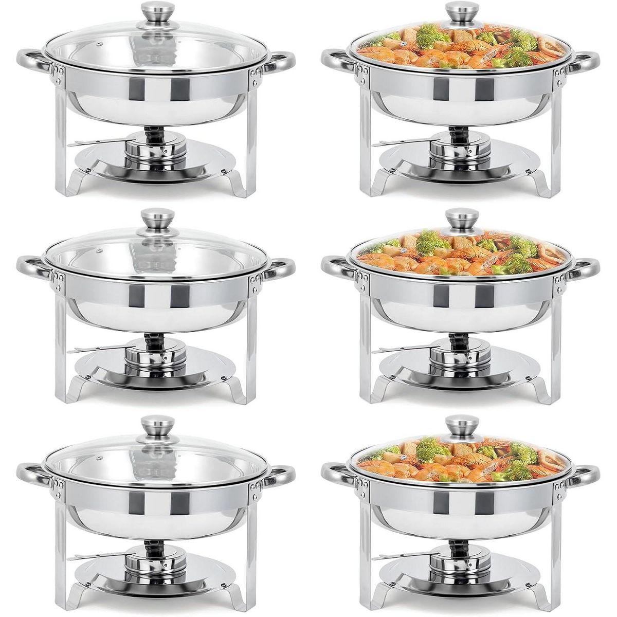 4/6-Pack 5QT Round Chafing Dish Set, Stainless Steel Buffet Food Warmers with Lids & Water Pans, Buffet Servers for Parties, Weddings and Banquets - thumbnail 8