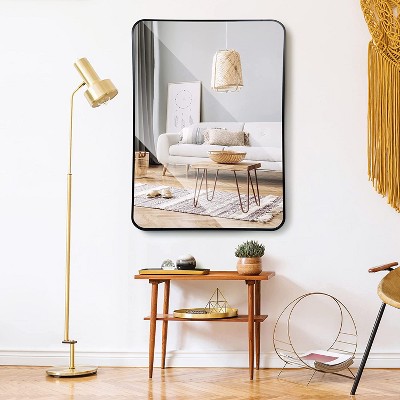 Serio Thin Frame Mirror,Rounded Corner Rectangular Decorative Mirrors,Bathroom Vanity Mirrors-The Pop Home