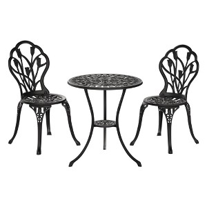 ZACHVO Black Cast Aluminum Bistro Set – 3-Piece Outdoor Garden Patio Table and Chairs - 1 of 4