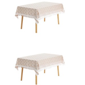 Unique Bargains Picnic Dinner Cotton Linen Tassels Oil-proof Table Cover 2 Pcs - 1 of 4