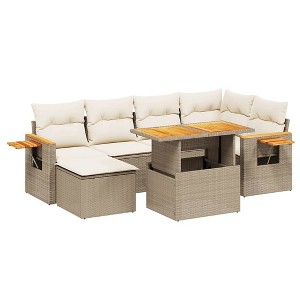 vidaXL Outdoor Sofa Set Beige PE rattan Large Adjustable Feet - 1 of 4