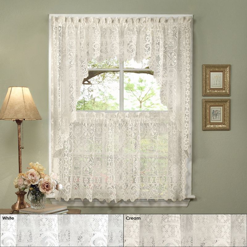Hopewell Old World Style Floral Lace Kitchen Curtains by Sweet Home Collection™, 3 of 5
