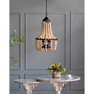 Large White Beaded 4-Light Chandelier with Iron Frame