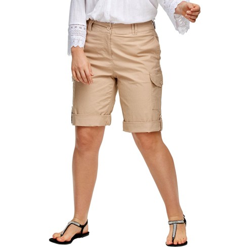 Ellos Women's Plus Size Convertible Cargo Shorts - 22, Beige : Target