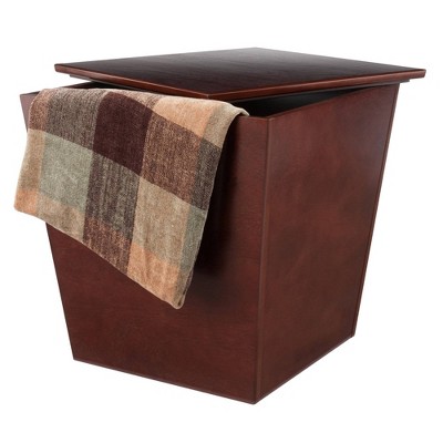 Transitional Walnut Wood Storage Cube End Table 18.5"