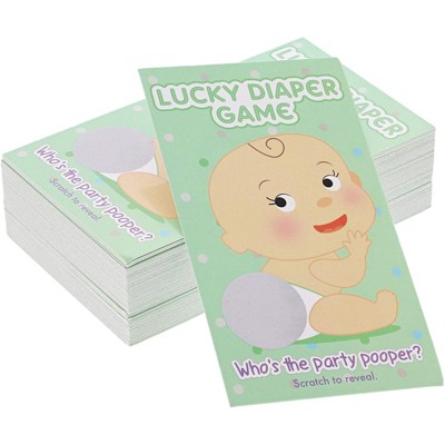 60-Count Baby Shower Games, Scratch Off Game Cards, Lucky Diaper Lottery Raffle Party Supplies for Boys or Girls, Green