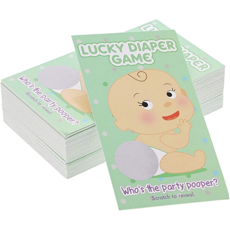 60-Count Baby Shower Games, Scratch Off Game Cards, Lucky Diaper Lottery Raffle Party Supplies for Boys or Girls, Green, 1 of 5