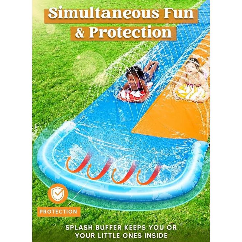 Syncfun 32.5ft Extra Long Water Slide and 2 Inflatable Boards, Heavy Duty Lawn Water Slides Double Waterslide Slip with Sprinkler for Kids, 4 of 8