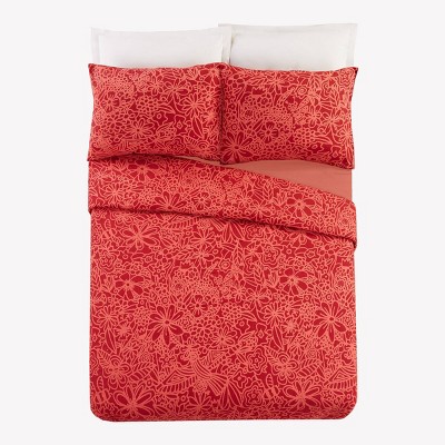 Red Cotton King Boho-Chic Duvet Cover Set