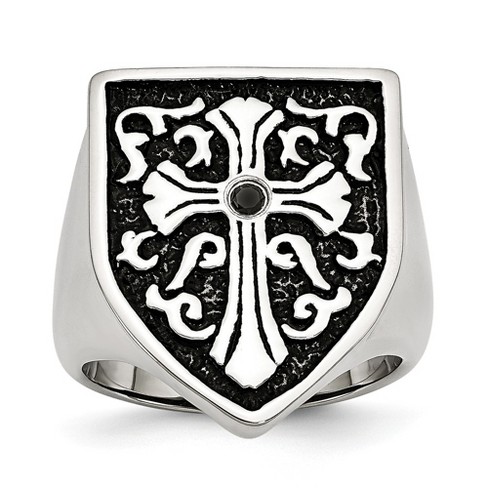 Black Bow Jewelry Stainless Steel And Black Diamond Cross Shield Ring Size 12 Target