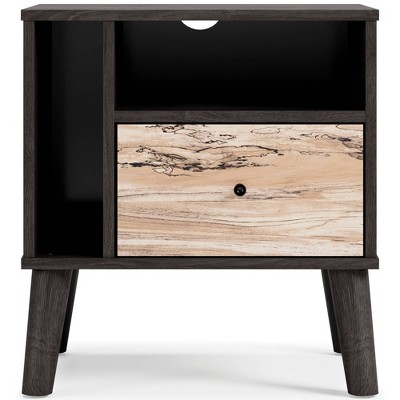 Contemporary Two-Toned Beige & Black Nightstand with Open Shelving
