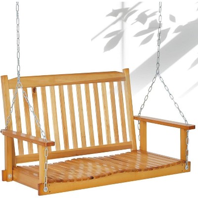 Nasitip 48" Outdoor Porch Swing, 440LB Capacity Heavy Duty Wooden Swing with Chains, Rustic Natural Finish for 2 Adults