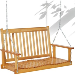 Nasitip 48" Outdoor Porch Swing, 440LB Capacity Heavy Duty Wooden Swing with Chains, Rustic Natural Finish for 2 Adults - 1 of 4