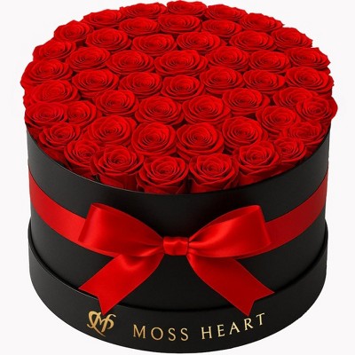 Moss Heart Round preserved roses - 50 count - Red