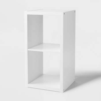 Wooden Cube Shelf Organizer Set Table. Includes Six Fabric Grey