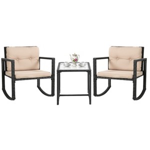FDW 3 Piece Patio Furniture Set Outdoor Rocking Chairs Bistro Sets All-Weather Rattan Chair with Cushions&Glass-Top Coffee Table - 1 of 4