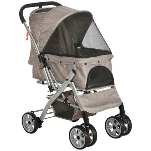 Aukfa 4-Wheel Foldable Pet Stroller for Small Dogs & Cats - Lightweight, 1-Click Fold, Safety Belts, Adjustable Canopy, Storage Basket & Swivel Wheels - 1 of 4