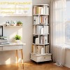 6-tier rotating bookcase, 360° display circular rotating bookcase tower, with wheels and drawers, space-saving, white. - 2 of 4