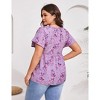 YESFASHION Women Plus Size Floral Blouse V Neck Short Sleeve Top Smocked Casual Shirt - 4 of 4