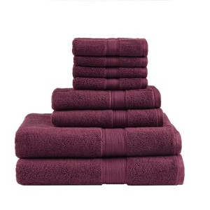 SEVOBAL Bath Towel and Washcloth Sets Ultra Soft Antimicrobial 8 Piece Luxurious Cotton for Bathroom, Burgundy, 14.17"*10.63"*8.27" - 1 of 4