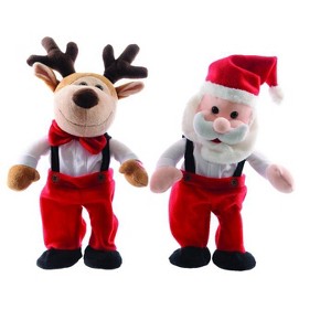 Decoris Red/White Dancing Santa & Reindeer Animated Decor 12.6 in. (Case of 12) - 1 of 1