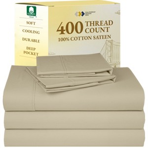 Cotton Sheets Set - Softest 400 Thread Count Bed Sheets, 100% Cotton Sateen, Cooling, Deep Pocket by California Design Den - 1 of 4