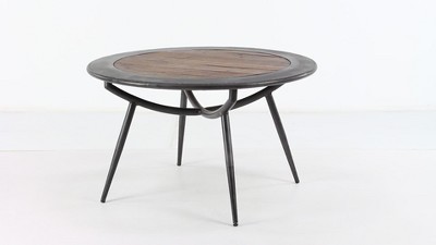 30" Gray Round Wood and Metal Coffee Table