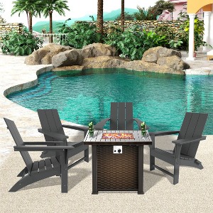 WestinTrends Ashore Modern Folding Poly Adirondack Chair With Square Fire Pit Table Set - 1 of 3