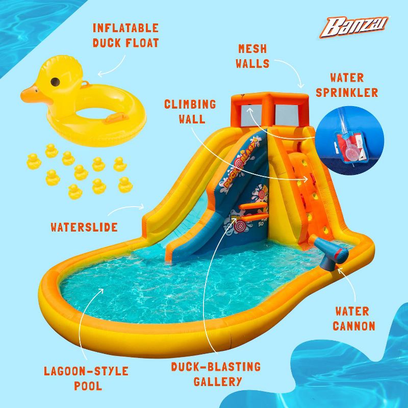 Banzai Duck Blast Water Park Outdoor Backyard Inflatable Slide with Climbing Wall, Water Cannon, Splash Lagoon, Pool Float, & Blower, 4 of 8