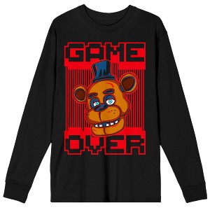 Five Nights At Freddy's Freddy Big Face Game Over Crew Neck Long Sleeve Men's Black Tee - 1 of 3