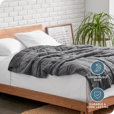 Grey 15 lb Minky Fleece Weighted Blanket for Queen Bed
