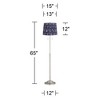 360 Lighting Abba Modern 65" Tall Standing Floor Lamp Skinny Pole Twin Pull Chain Silver Metal Brushed Steel Finish Bedroom Pleated Deep Blue Shade - 4 of 4