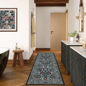 Acekool Washable Area Rug, Non-Slip Floral Botanical Carpet, Soft Low Pile Throw Rug for Living Room Bedroom Kitchen, Stain Resistant - 1 of 4