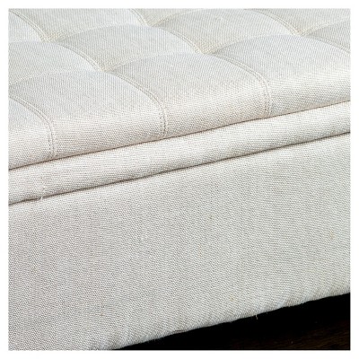 Ivory Linen Upholstered Storage Ottoman Bench