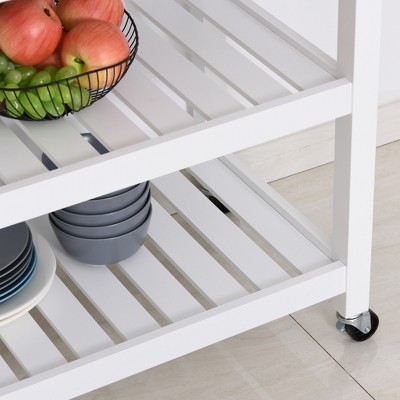 White Stainless Steel Top Kitchen Cart with Storage and Shelves