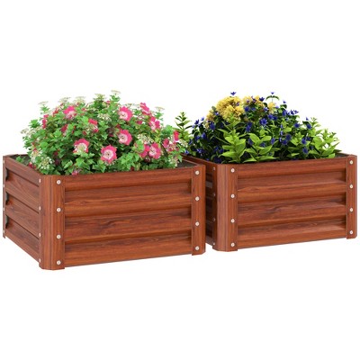 Outsunny 2-Piece Galvanized Raised Garden Bed Box Planter Raised Beds with Steel Frame for Vegetables, Flowers, and Herbs