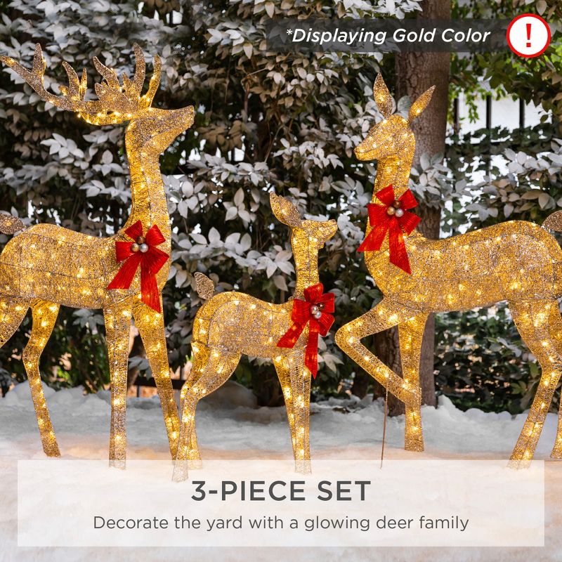 Best Choice Products 3-Piece Lighted Christmas Deer Set Outdoor Yard Decoration with 360 LED Lights, Stakes, 3 of 9