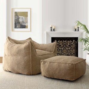 Clearance Sales Teddy Bean Bag Accent Chair,Teddy Minimalist Bean Bag Arm Chair & Lounger,Accent Chair With Ottoman-Maison Boucle - 1 of 4