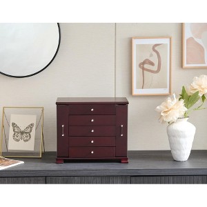 Stufurhome Solid Wooden Jewelry Box with Mirror & 4 Drawers for Rings, Earrings, Necklaces, Bracelets,White - 1 of 4