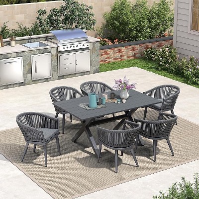 PURPLE LEAF Outdoor Dining Set with Patio Aluminium Dining Table and Wicker Rattan Chairs Modern Furniture Cushions Sets for Backyard