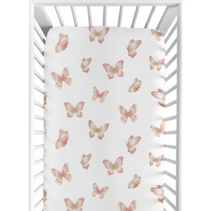 Sweet Jojo Designs Girl Baby Fitted Crib Sheet Butterfly Pink and Taupe - 1 of 4
