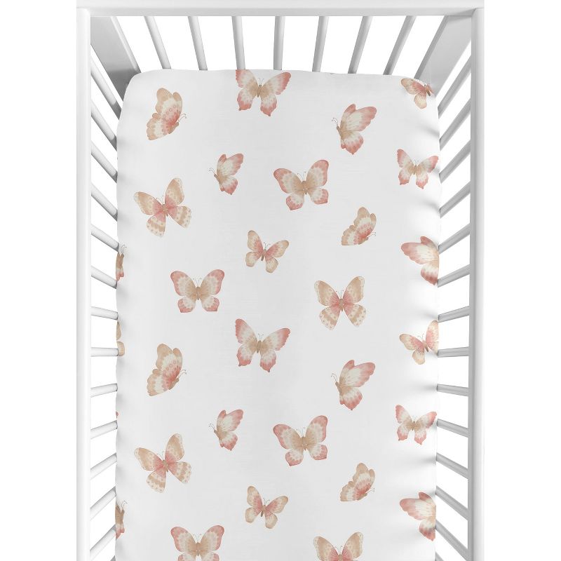 Sweet Jojo Designs Girl Baby Fitted Crib Sheet Butterfly Pink and Taupe, 1 of 8
