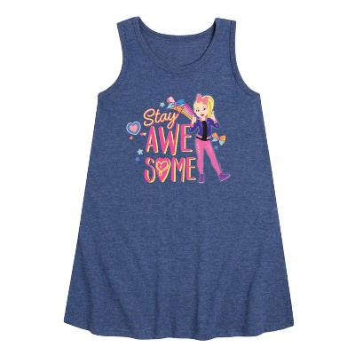 JoJo Siwa Stay Awesome Graphic Sleeveless Aline Dress - Heather Navy - 3T