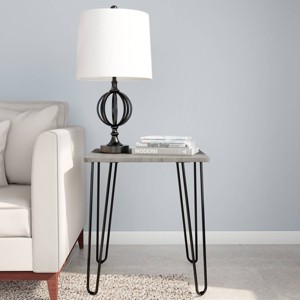Lavish Home End Table with Hairpin Legs Woodgrain Look Gray - 1 of 4