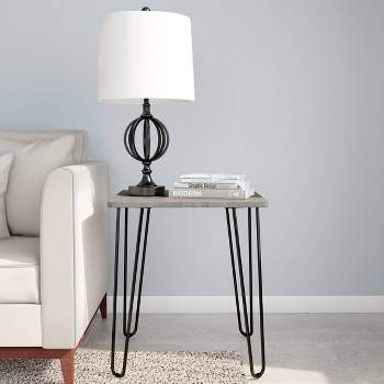End Table with Hairpin Legs Woodgrain Look Gray - Yorkshire Home