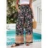 Women's Color Block Smocked Waist Wide Leg Pants - Stylish Flowy High Waisted Lounge Pants with Print - 3 of 4