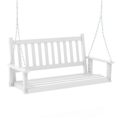 Tangkula Wooden Porch Swing 2-Person Hanging Swing Chair w/ Adjustable Galvanized Metal Chains