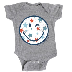 The Juniper Shop SmileyWorld Patriotic Star Wink Baby Short Sleeve Bodysuit - NB - Heather Grey - 1 of 4