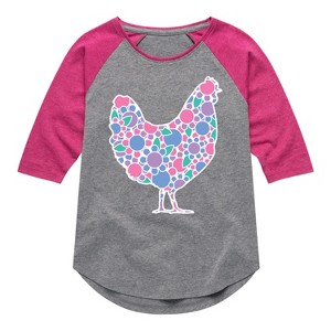 Girls' - Instant Message - Floral Chicken Shirt Tail Raglan Graphic T-shirt - 1 of 4