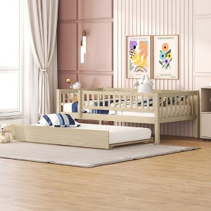 Twin/Full Size Wood Daybed with Trundle and Fence Guardrails - ModernLuxe - 1 of 4
